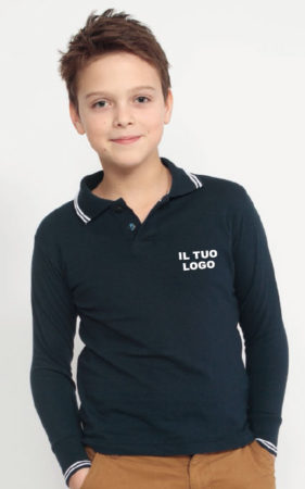 POLO-TRIM-PIQUE'-BAMBINO-MANICA-LUNGA
